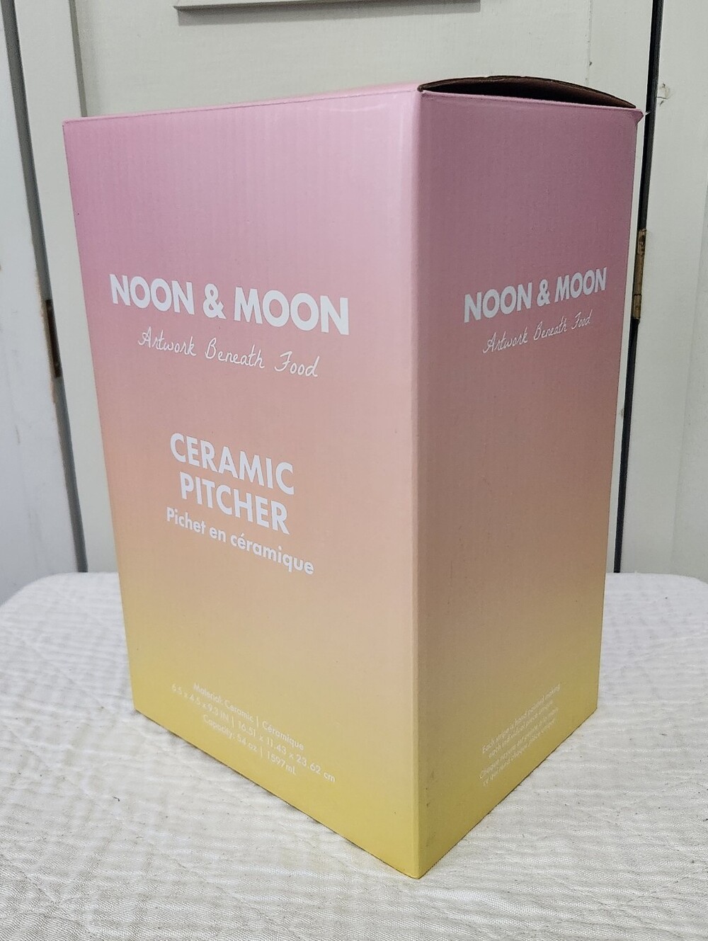 Noon & Moon Pink & White Striped Ceramic Pitcher New In Box Retail $98 - Picture 8 of 12